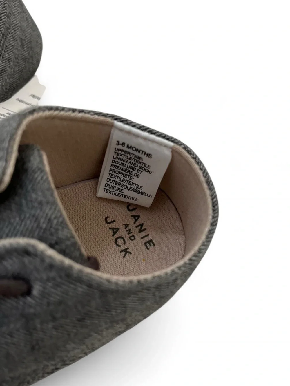 New! 3-6M Boy Janie and Jack Gray Twill Herringbone Soft Sole Crib Shoes NWT